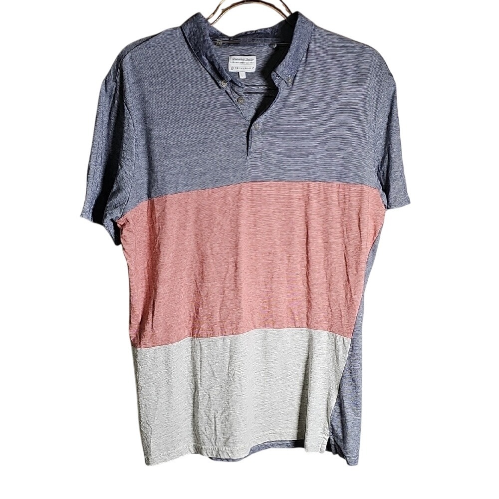 Men's 7 Diamonds Colorblock Polo Shirt - Heathered Blue, Red, and White Size Lg